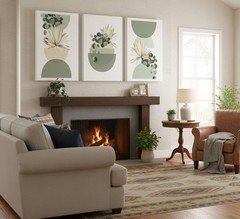 3 Pcs Neutral Abstract Boho Canvas Wall Art Beige Sage Green Mid Century Mode…