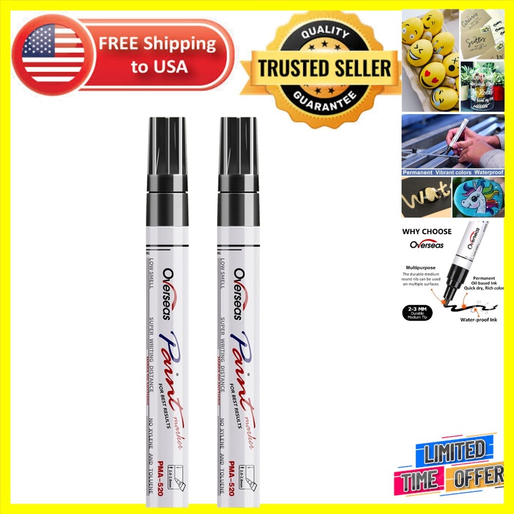 2-Pack Black Oil-Based Paint Markers – Quick Drying & Waterproof