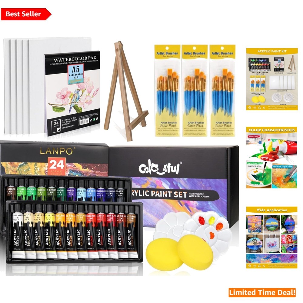 All-in-One Acrylic Paint Set – 24 Vivid Colors & 30 Brushes – Art for Everyone