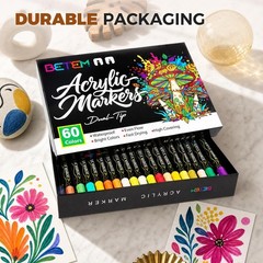 60 Colors Dual Tip Acrylic Paint Markers – Water-Based Art Supplies for Fabric,