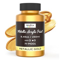 Nicpro Metallic Gold Acrylic Paint, 8.45oz/250ml 8.45 Fl Oz (Pack of 1),
