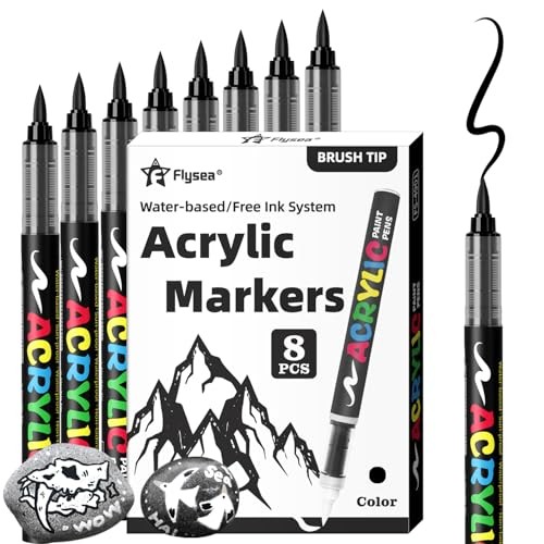 Paint Pens Acrylic Markers – 8 Brush Tip Water Based Marker Pens 8 Pcs Black