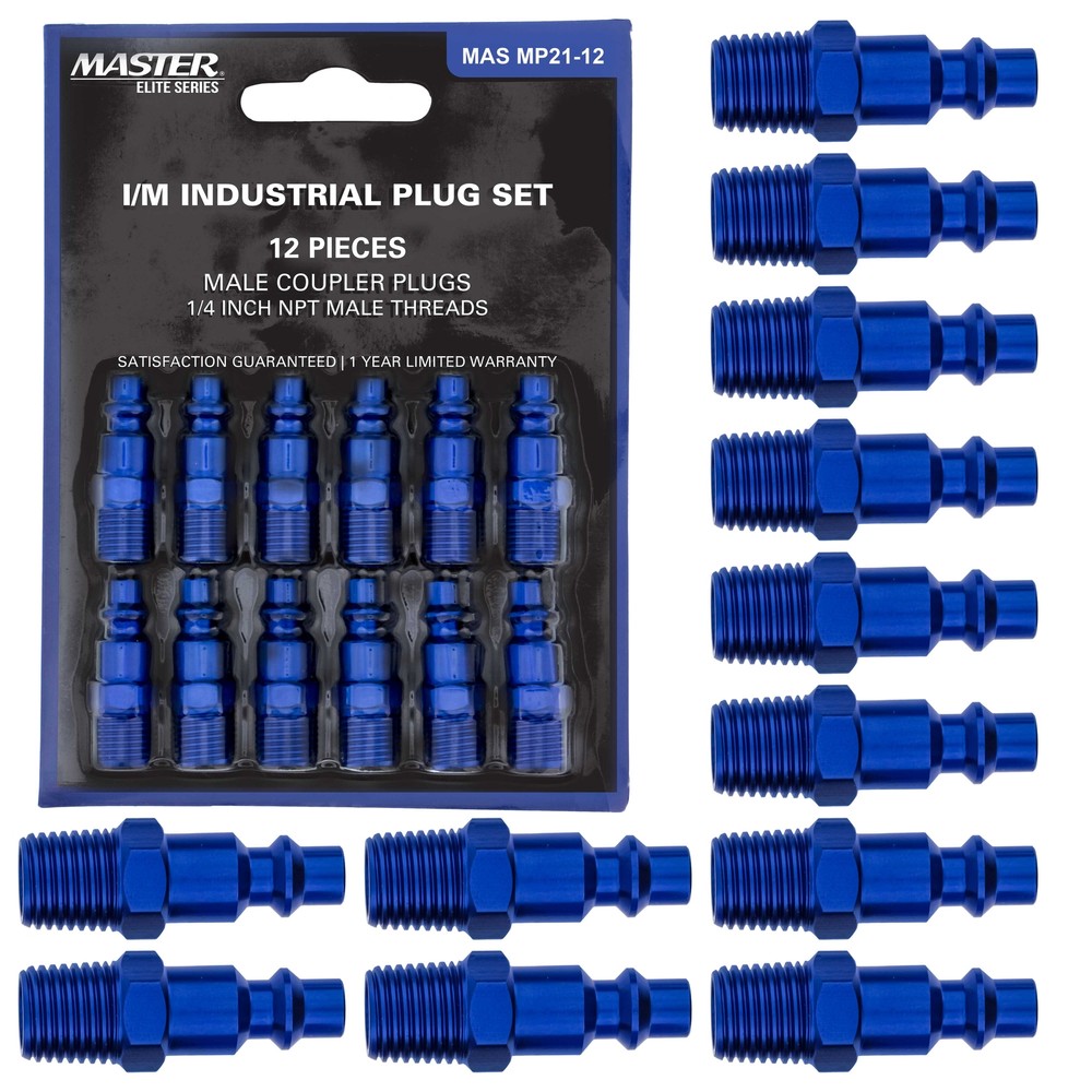 12 Pc Master Elite Industrial I / M Type Plug Air Fittings Set, 1/4″ NPT Male