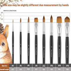 Watercolor Brushes Professional, 8Pcs Sable Paint Brush Set Variety Shapes with