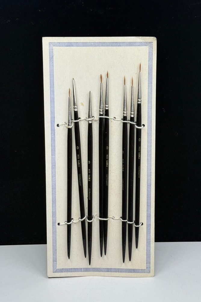 Vintage Red Sable Watercolor 8 Black Brushes NEW & RARE