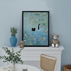 Fantasy Artists Monet Water Lilies Cat Wall Art, Framed Vintage Canvas Art Wa…