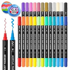 25 Colors Dual Tip Acrylic Paint Markers, Brush Tip and Fine Tip Acrylic Pain…