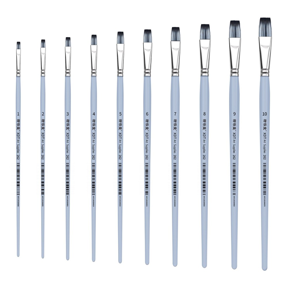 XDT#262 Bright Artist Paint Brush 10 Piece Set Nylon Hair Extra Long