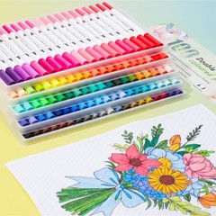 100 Colors Dual Tip Art Coloring Markers Set Fine Brush Tip for Drawing