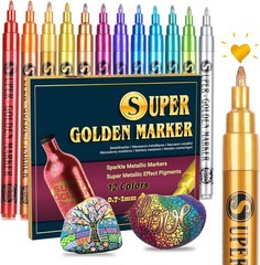 12 Color Sparkle Metallic Paint Pens for Fabric Card Making