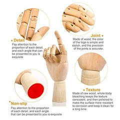 2 Pack 10 Inches Wood Art Mannequin Hand, Left and Right Wooden Manikin