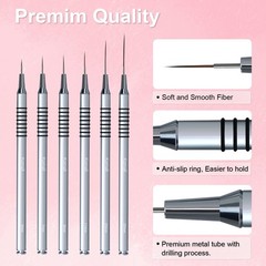 Komall Metallic Nail Art Brushes, 6Pcs Non Slip Liner Brush Set, UV Silver
