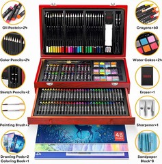 iBayam Art Supplies, 150-Pack Deluxe Wooden Art Set Crafts Drawing Painting Kit