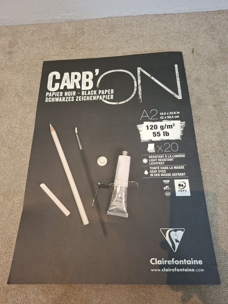 Clairefontaine CARB’ON Multi Media Black Paper Pad 120gsm Art Craft A2 -19 Pages