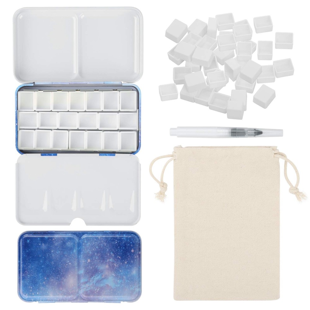 Travel Watercolor Tin Palette Metal Paint Case 50 Empty Half Pans Water Brush