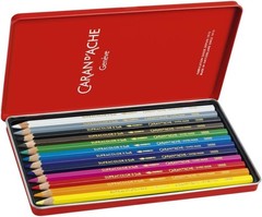 Caran D’ache Supracolor Metal Box Set Of 12 COLORED PENCILS NEW FREE SHIPPING