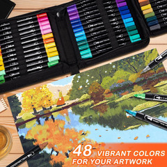 48 Colors Dual Tip Acrylic Paint Markers, Paint Pens Set with Brush Tip and Fine