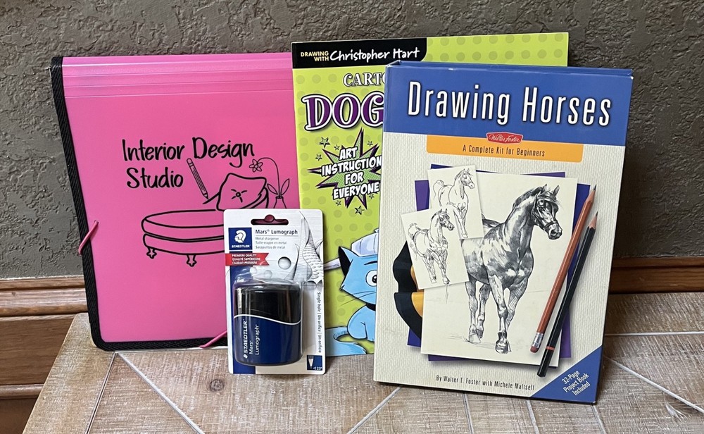 Art Set w/ Interior Design Kit, Pencil Sharpener, and Drawing Kit + Book