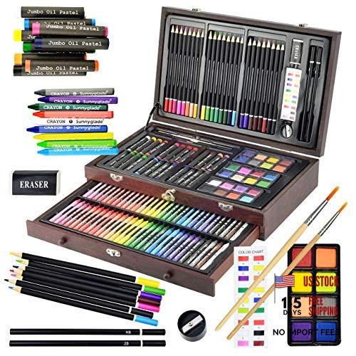 145-Piece Deluxe Art Set—Wooden Box & Drawing Kit—Multi-Color—Crayons
