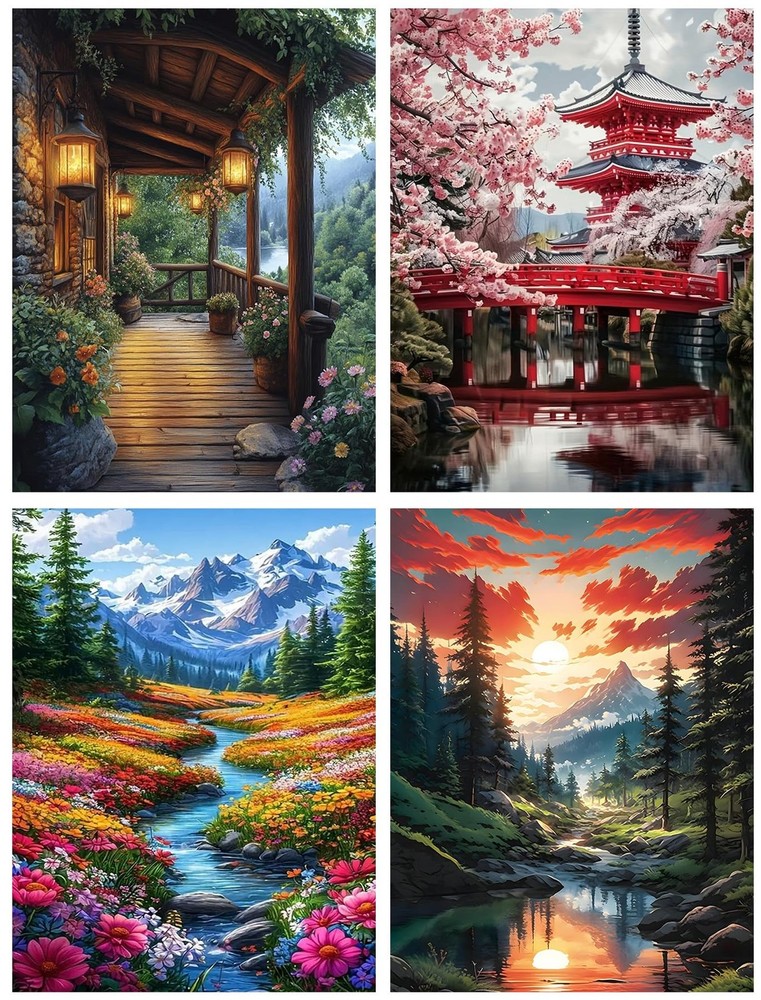 Diamond Art Kits for Adults, 4 Packs Landscape Diamond Art Painting Kits for t