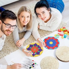 22 Pcs Wooden Mandala Painting Set – 10 Unfinished Wood Cutouts & 12 Markers for