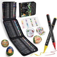 JusArt 48 Colors Acrylic Paint Markers Set with Canvas Bag, Dual Tips with Br…