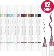 12 Colors Metallic Marker Pens – Dual Tip Brush and Fine Point Pens for DIY Albu