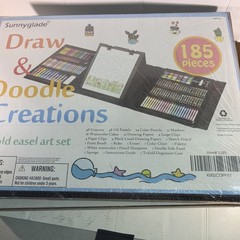185 Pc Art Set Double Sided Trifold Easel for Kids Drawing Painting Sunnyglade