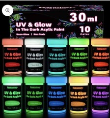 10 Glow in the Dark Acrylic Paint, Extra Bright Colors, 30ml/1oz Waterproof Glow