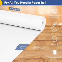 White Wrapping Paper 17.5″X1200″(100′), Bulletin Board Easel Painting Drawing Ba