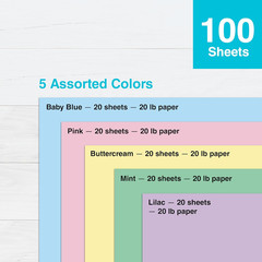 Pastel Paper 8.5″ X 11″ – 100 Sheets – 5 Assorted Pastel Colors – 30% Recycled C