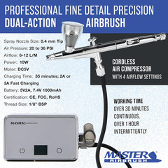 Master Airbrush Powerful Cordless Airbrushing System Kit – 20 to 36 PSI, Portabl