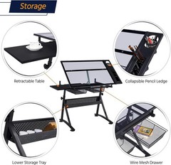 Drafting Table w/Stool, Height Adjustable Multifunctional Art Craft Artists D…