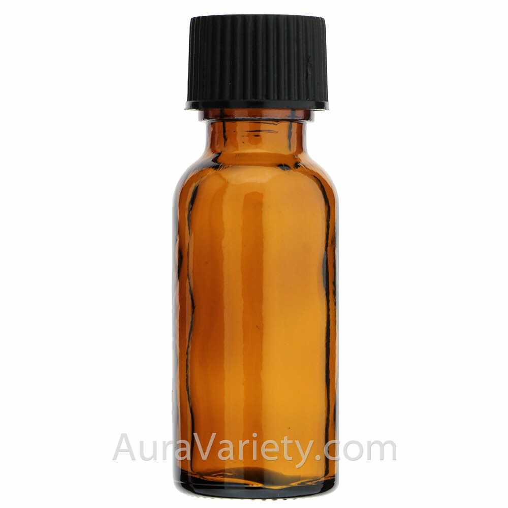 1 OZ 30ML AMBER BOSTON ROUND GLASS BOTTLES WITH CLOSED CONED CAPS 12 24 72 144