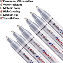 Metallic Silver Paint Markers Pens – Single color 6 Pack Permanent Oil Based Pai