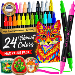 24 Precision Dual-Tip Acrylic Paint Markers – Paint Pens Set with Dot & Fine Tip