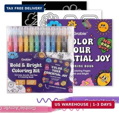 Grabie Coloring Kit, Acrylic Gel Pens Set with Coloring Book, 1.0mm Medium Tip O