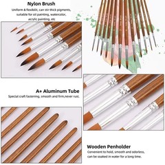 12Pcs Artist Paint Brushes Set Professional Brush Wooden Oil Acrylic Watercolour