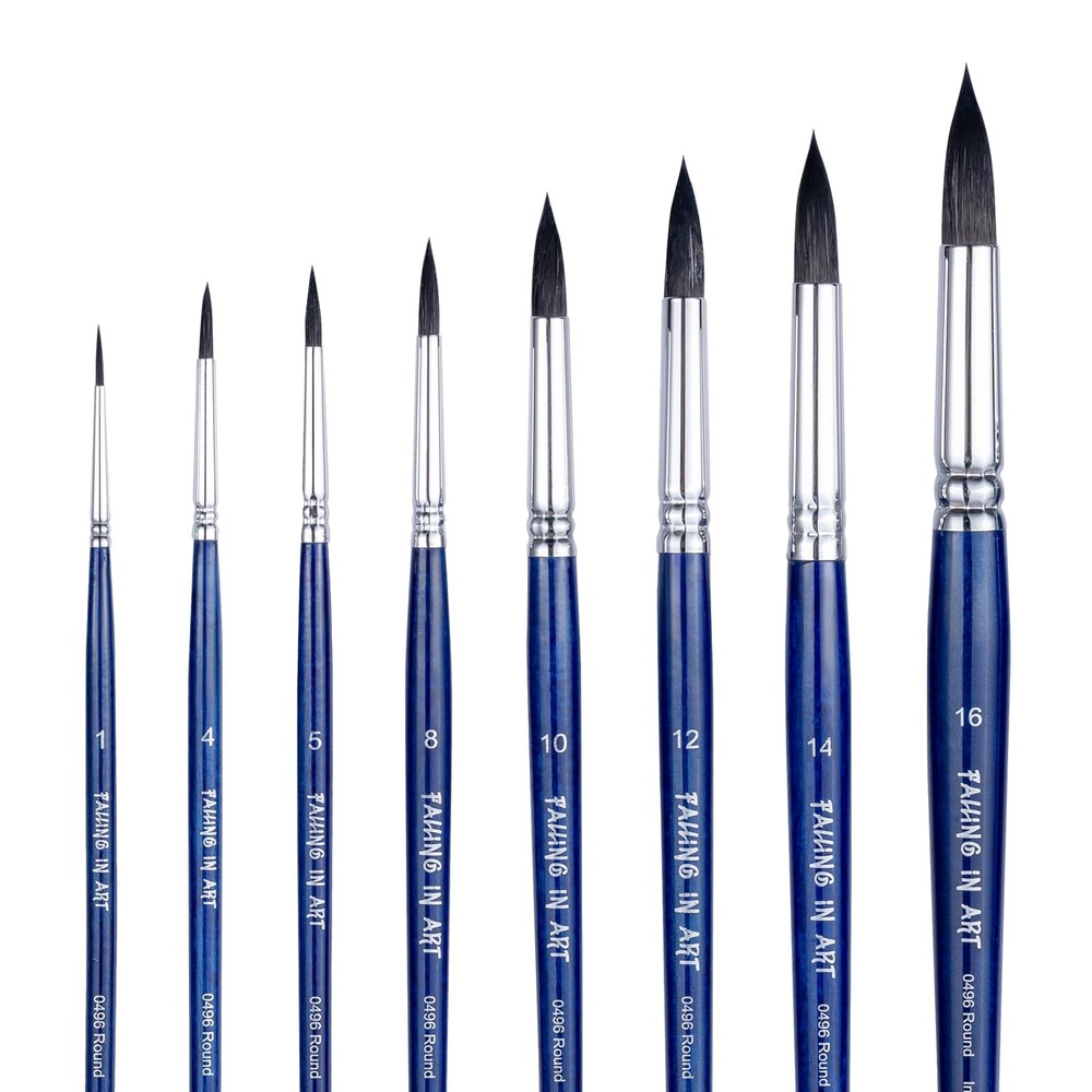 8 PCS Professional Round Pointed Paint Brush Set Artist Brushes Blue
