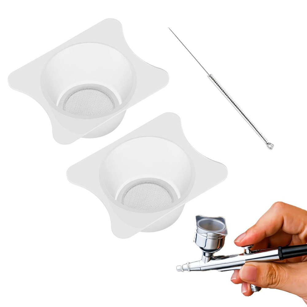 2PCS Airbrush Paint Filter Cup with Nozzle Cleaning Needle Solvent Resistant