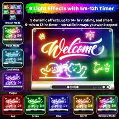 16“ Rechargeable LED Drawing Board, 9-Color Light Modes with Timer & White