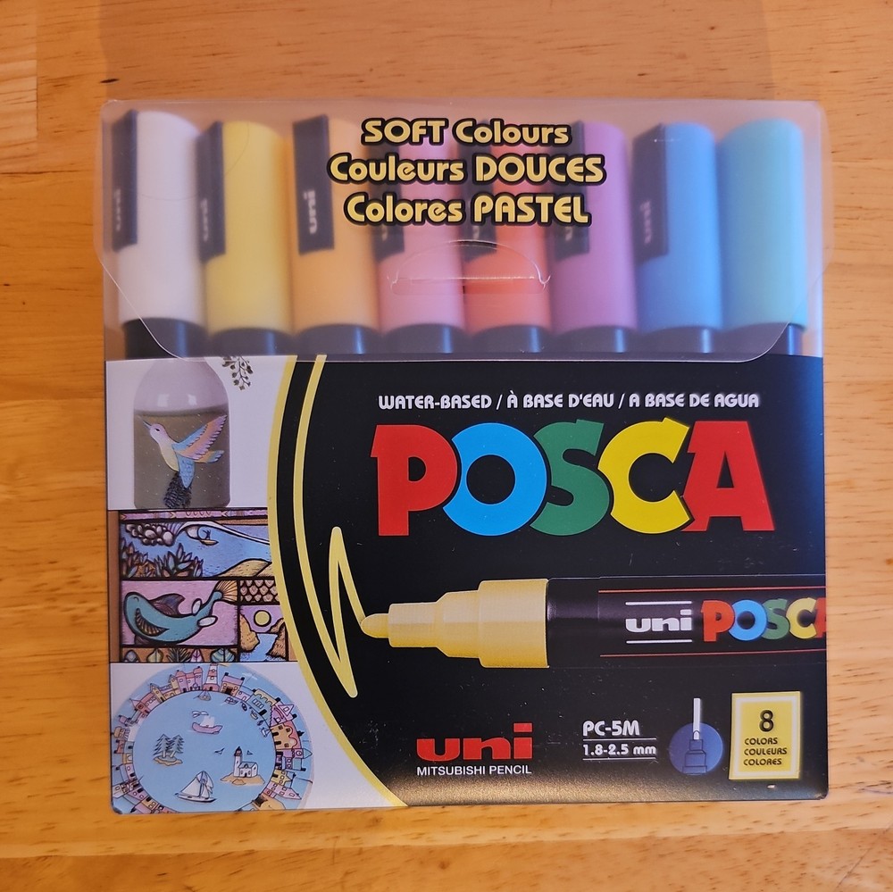 POSCA Acrylic Paint Markers Soft/Pastel Colours Set of 8 PC-5M 1.8-2.5mm