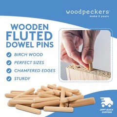 Wood Dowel Pins 1-1/2 inch x 1/2 inch Fluted, for Furniture & Crafts|Woodpeckers