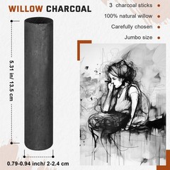 5 PCS Jumbo Willow Charcoal Sticks 0.790.94 Inch Black Artist Drawing Sketch