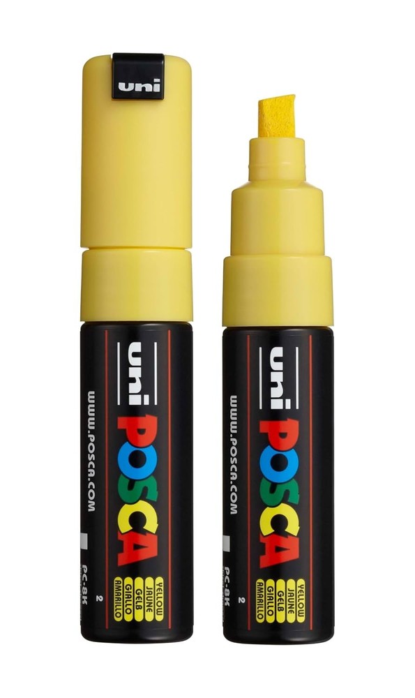 Posca PC8K Water-Based Paint Markers Yellow Broad Tip 2 Count Art Supplies