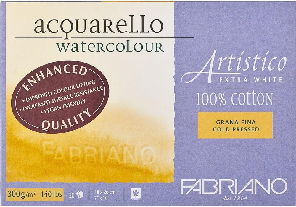 Fabriano Artistico Extra White Watercolor Block, 140 Lb./300 GSM, Cold Press, 20