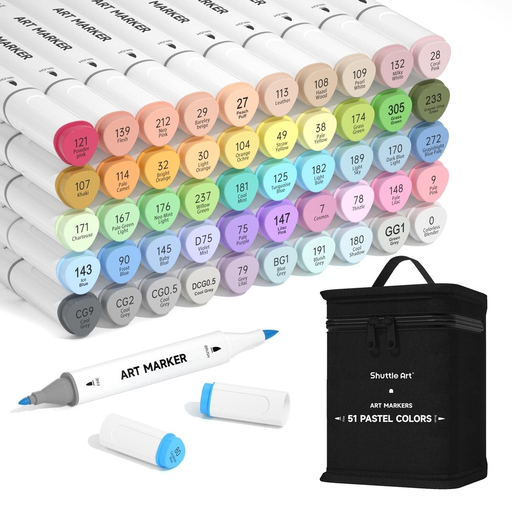 Pastel Alcohol Markers Brush tip Dual Tip Brush & Fine Tip Art Marker Set 50 …