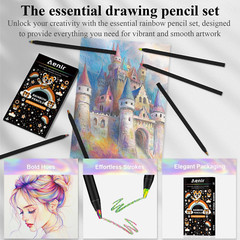 12 Colors Rainbow Pencils, Multi Colored Pencils Set for Adult Coloring, Profess