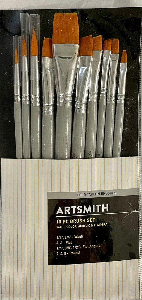 10Pc Gold Taklon Brush Set for Acrylics, Watercolor and Tempera 1825-3526