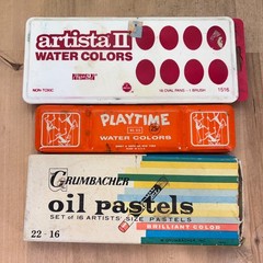 3 Vtg Art Supplies Binney Smith Arista II #1516 & Playtime Water Colors, Pastels